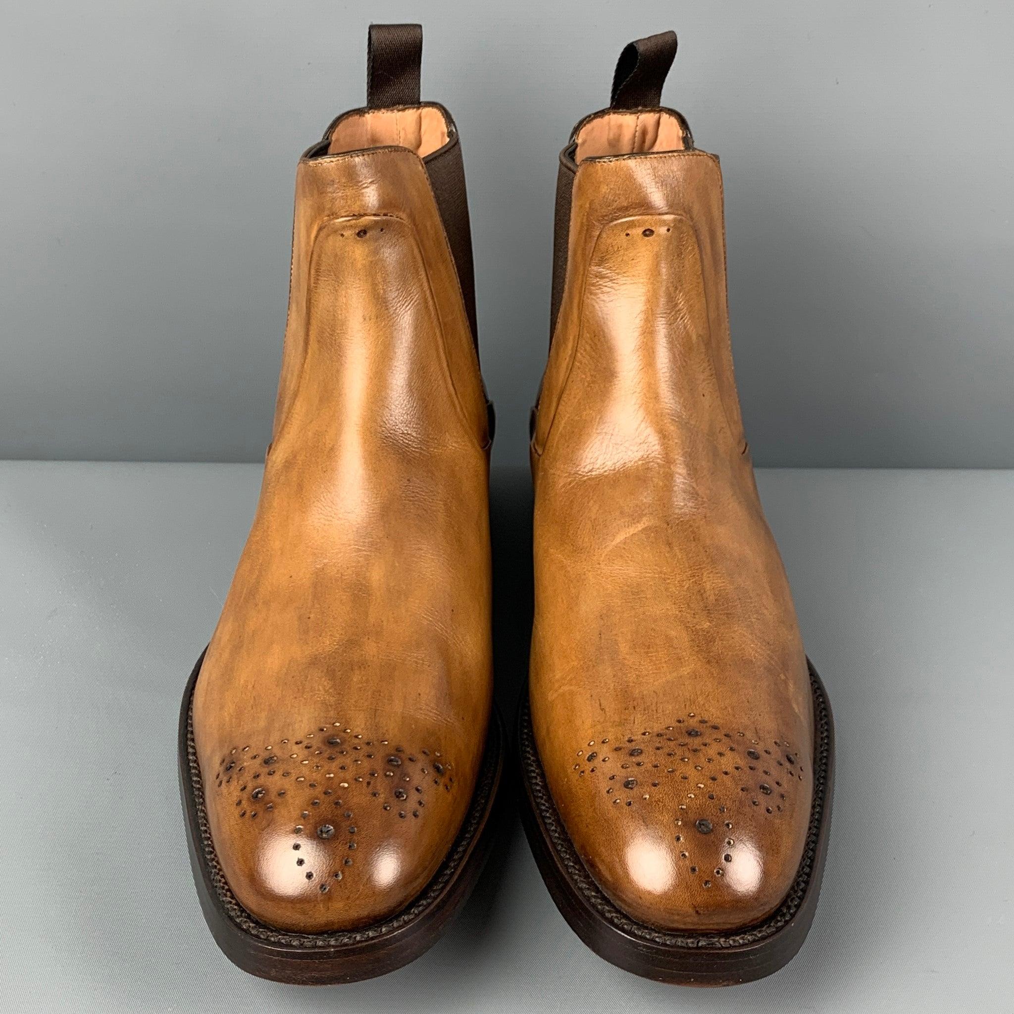 Men's PAUL STUART Size 11 Tan Antique Leather Pull On Boots For Sale