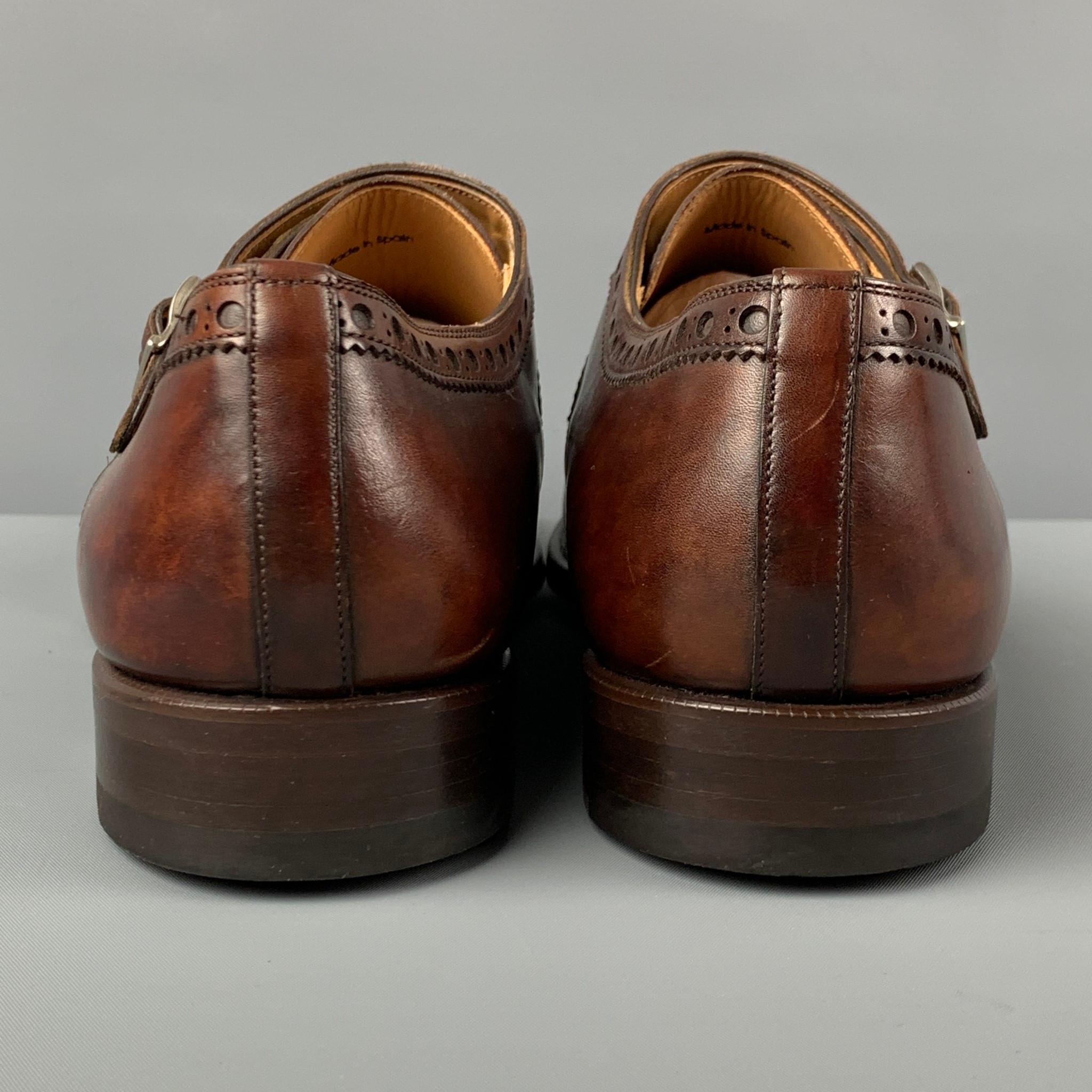 PAUL STUART Size 11.5 Brown Antique Leather Double Monk Strap Loafers 1