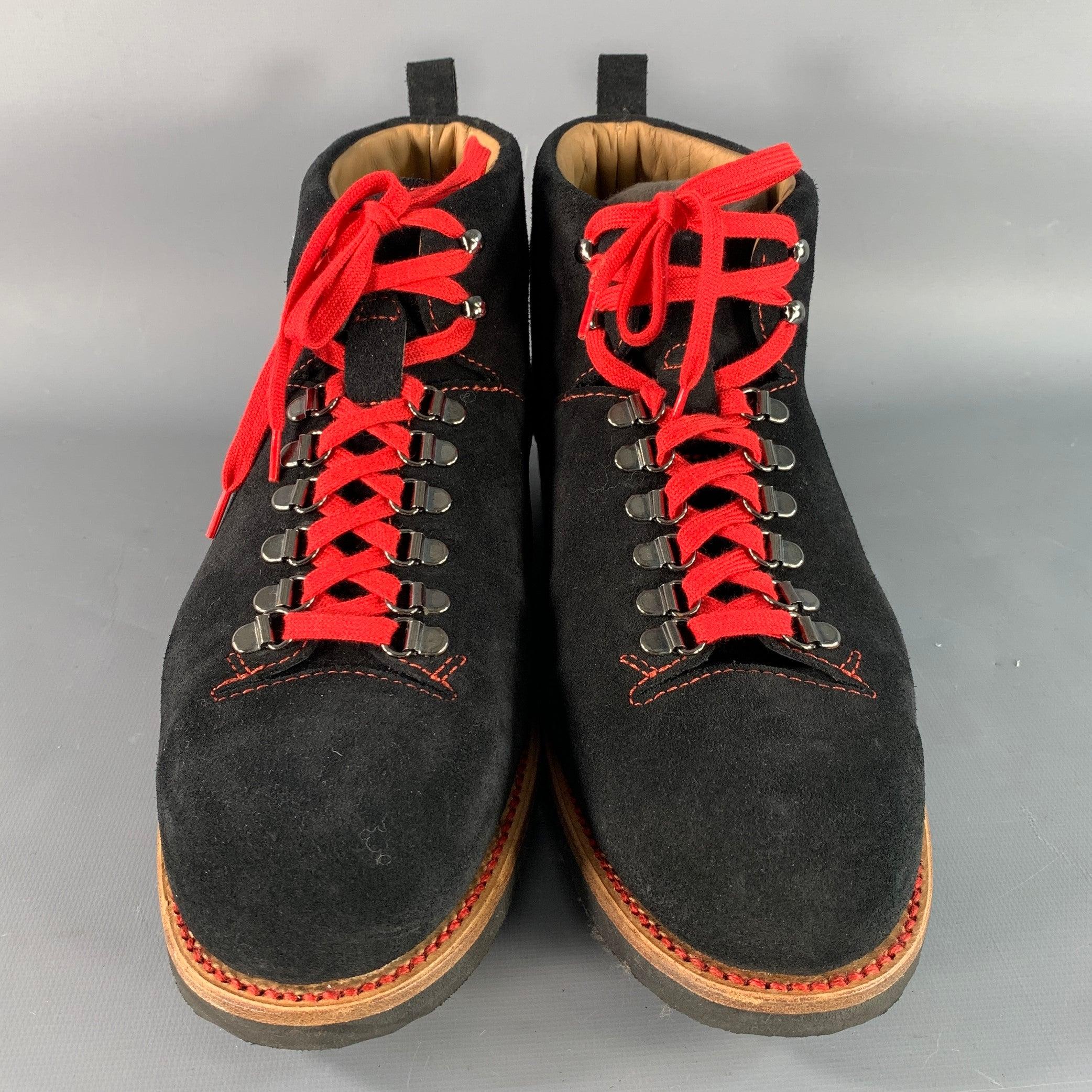 PAUL STUART Taille 12 Bottes à lacets en cuir texturé rouge et noir Pour hommes en vente