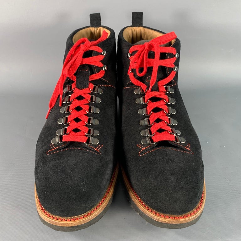 PAUL STUART Size 12 Black Red Textured Leather Lace Up Boots  display picture 1