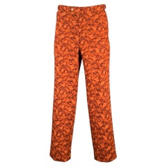 PAUL STUART Talla 34 Marrón Ladrillo Algodón Estampado Ginkgo  Pantalones de vestir