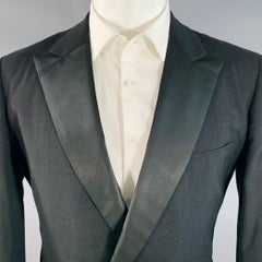 Paul Stuart Taglia 40 Regolare in Lana Nera Doppio Petto con Risvolto a Vetta Tuxedo Sport Coat