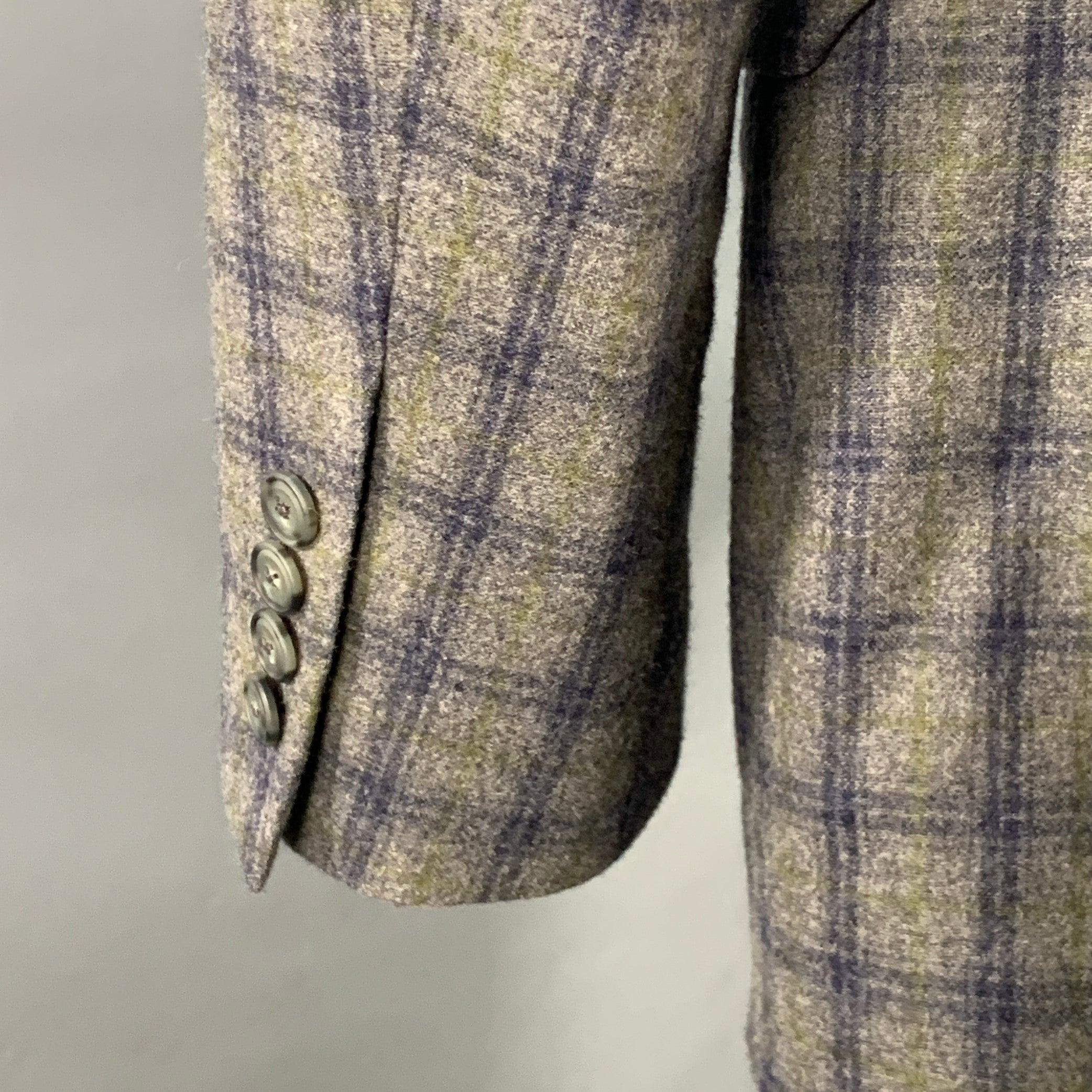 De los hombres PAUL STUART Size 41 Grey Navy Green Plaid Wool Notch Lapel Sport Coat en venta