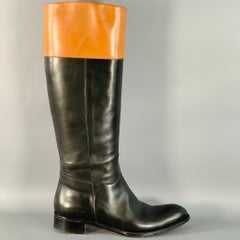 PAUL STUART Size 7.5 Black Tan Leather Side Zipper Riding Boots