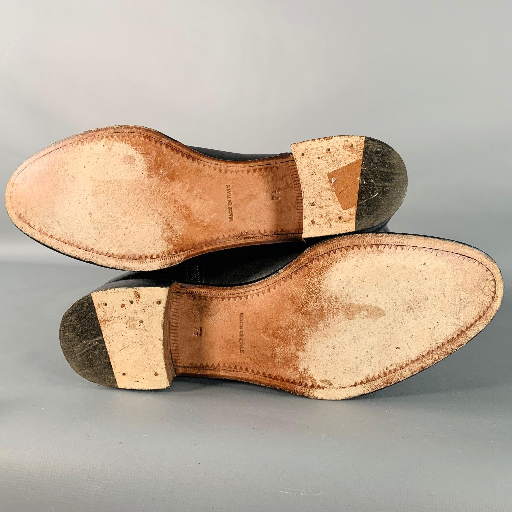 PAUL STUART Taille 7.5 Bottes d'équitation en cuir noir et tan avec fermeture à glissière latérale Pour femmes en vente