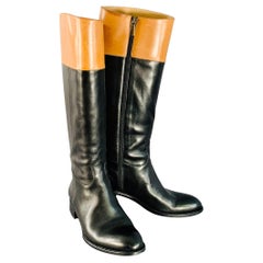 PAUL STUART Size 7.5 Black Tan Leather Side Zipper Riding Boots