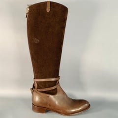 Paul Stuart Taglia 7,5 Stivali da equitazione in pelle marrone con cintura e cerniera posteriore