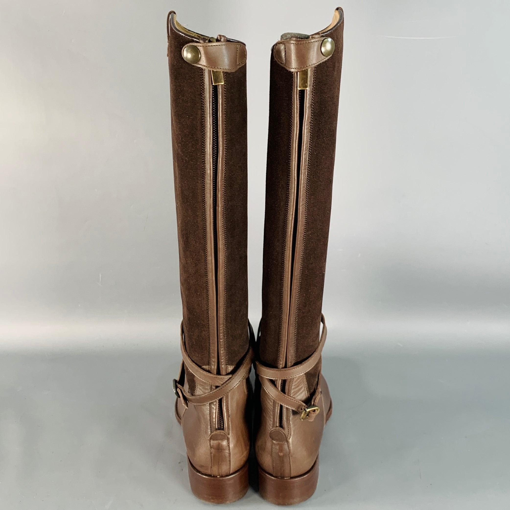 PAUL STUART Botas de montar con cremallera trasera y cinturón de cuero marrón talla 7,5 Negro en venta