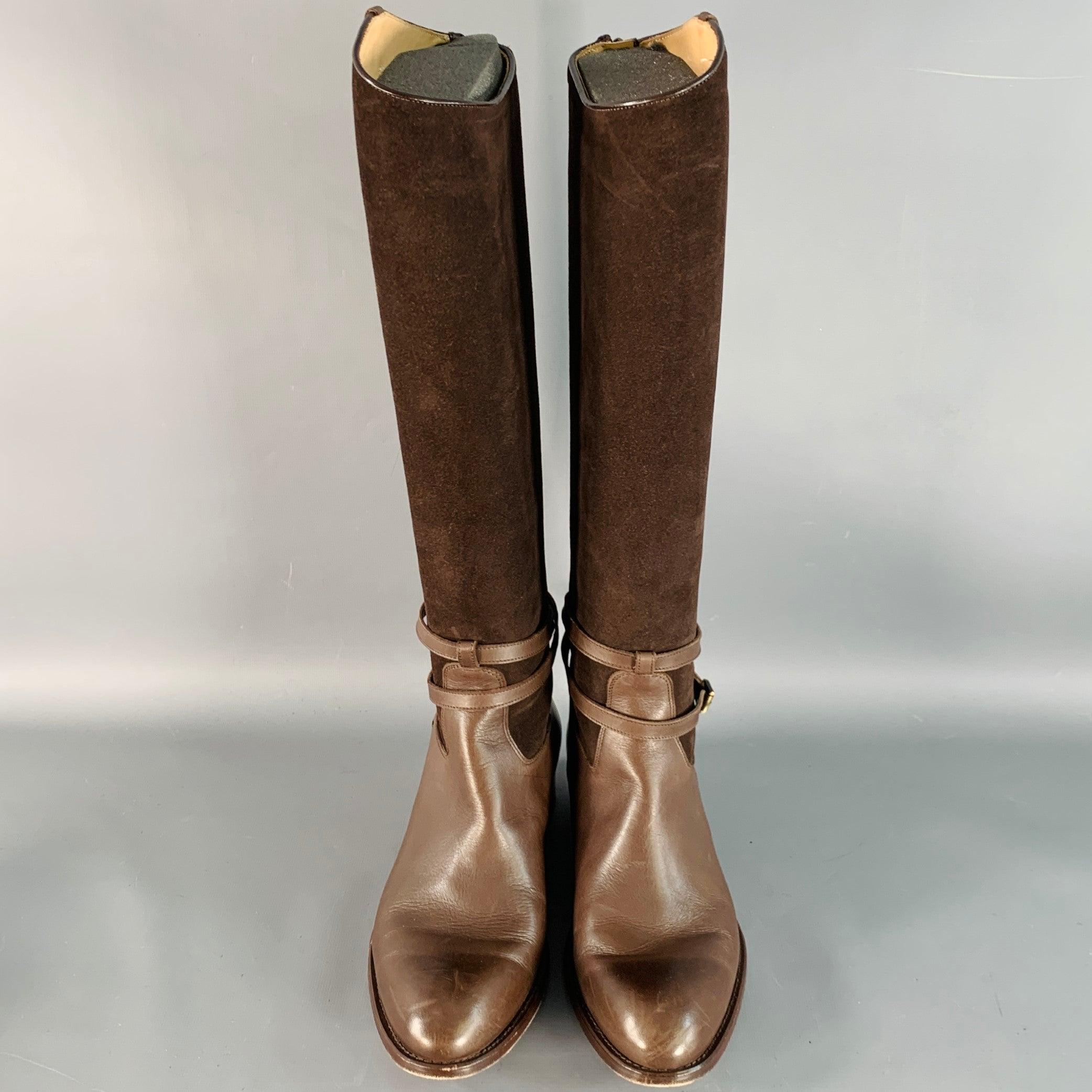 PAUL STUART Botas de montar con cremallera trasera y cinturón de cuero marrón talla 7,5 en Bueno estado para la venta en San Francisco, CA