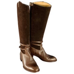 PAUL STUART Size 7.5 Brown Leather Belted Back Zipper Riding Boots