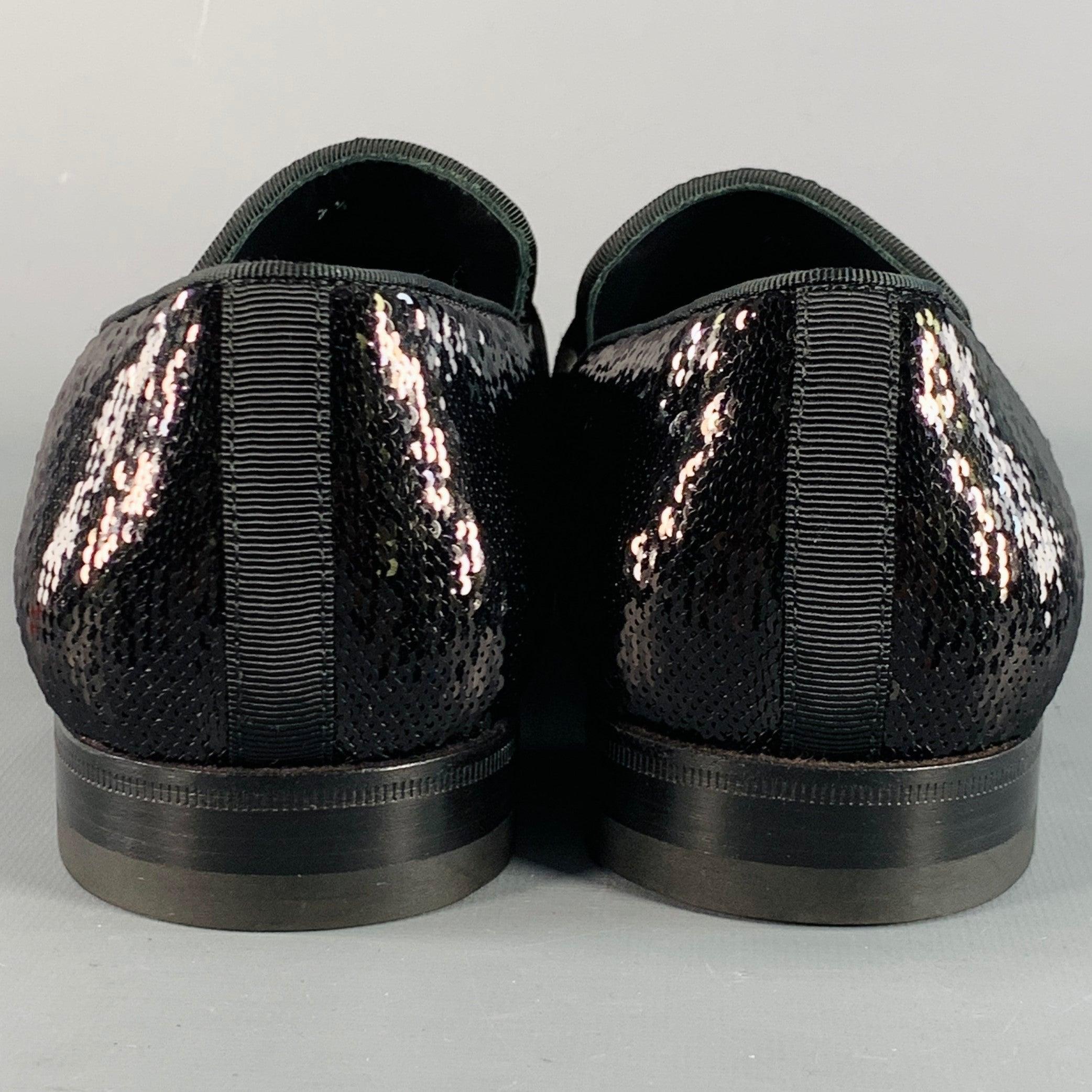 Nero Paul Stuart taglia 8,5 mocassini in velluto nero con paillettes in vendita