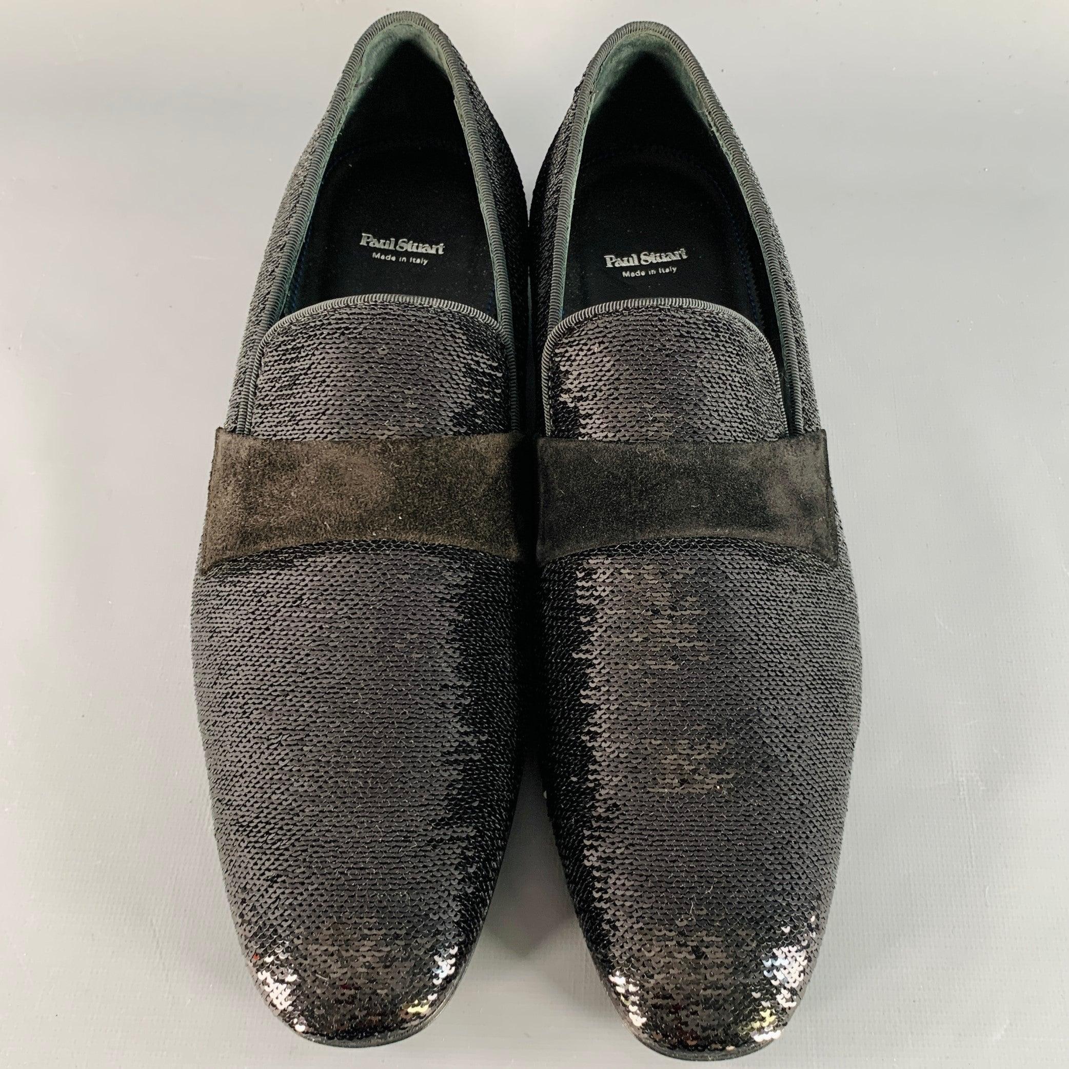 Paul Stuart taglia 8,5 mocassini in velluto nero con paillettes In condizioni ottime in vendita a San Francisco, CA