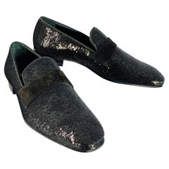 PAUL STUART Size 8.5 Black Sequined Velvet Slip On Loafers PAUL STUART Size 8.5 Black Sequined Velvet Slip On Loafers