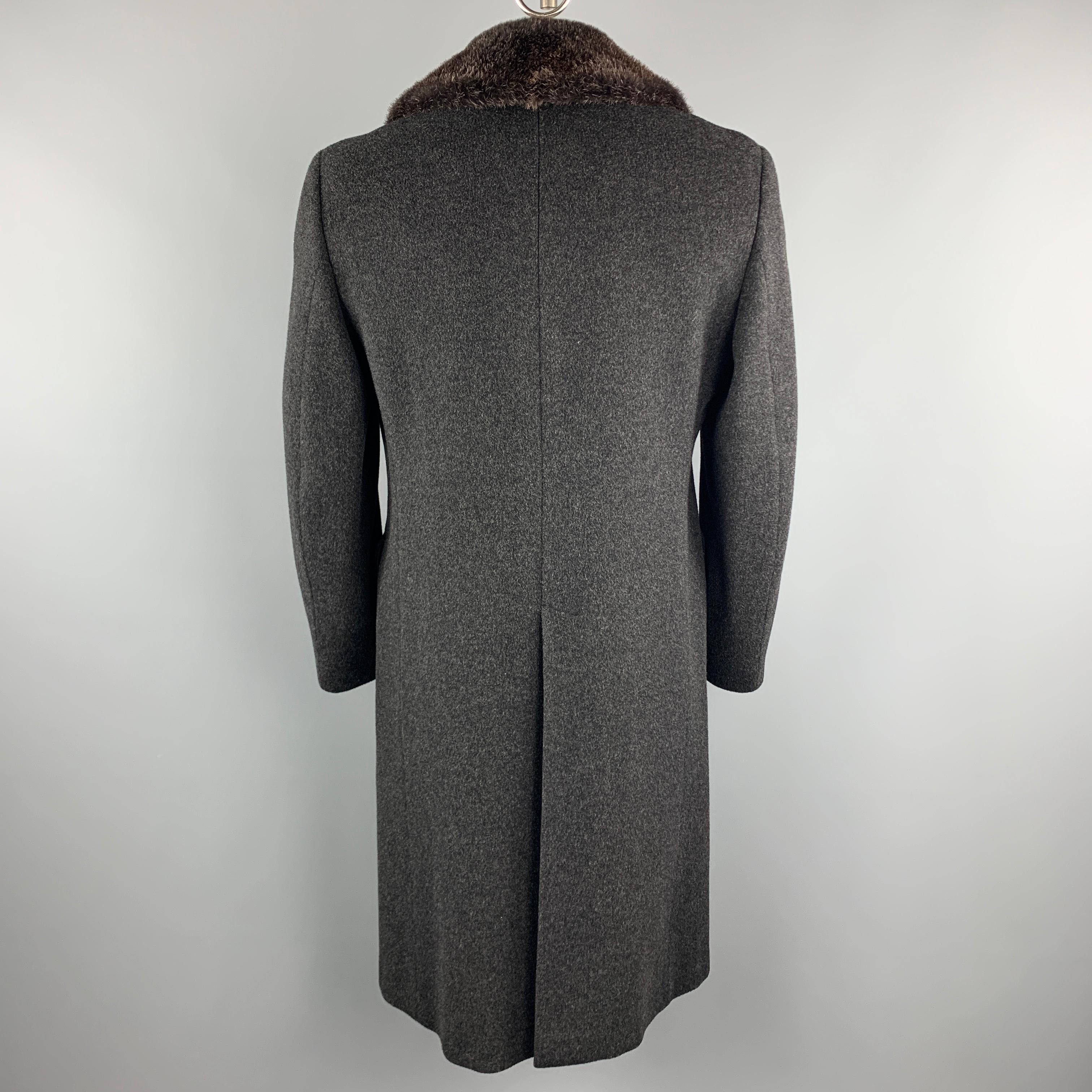 Black PAUL STUART Size L Charcoal Camel Hair / Wool Double Breasted Long Coat