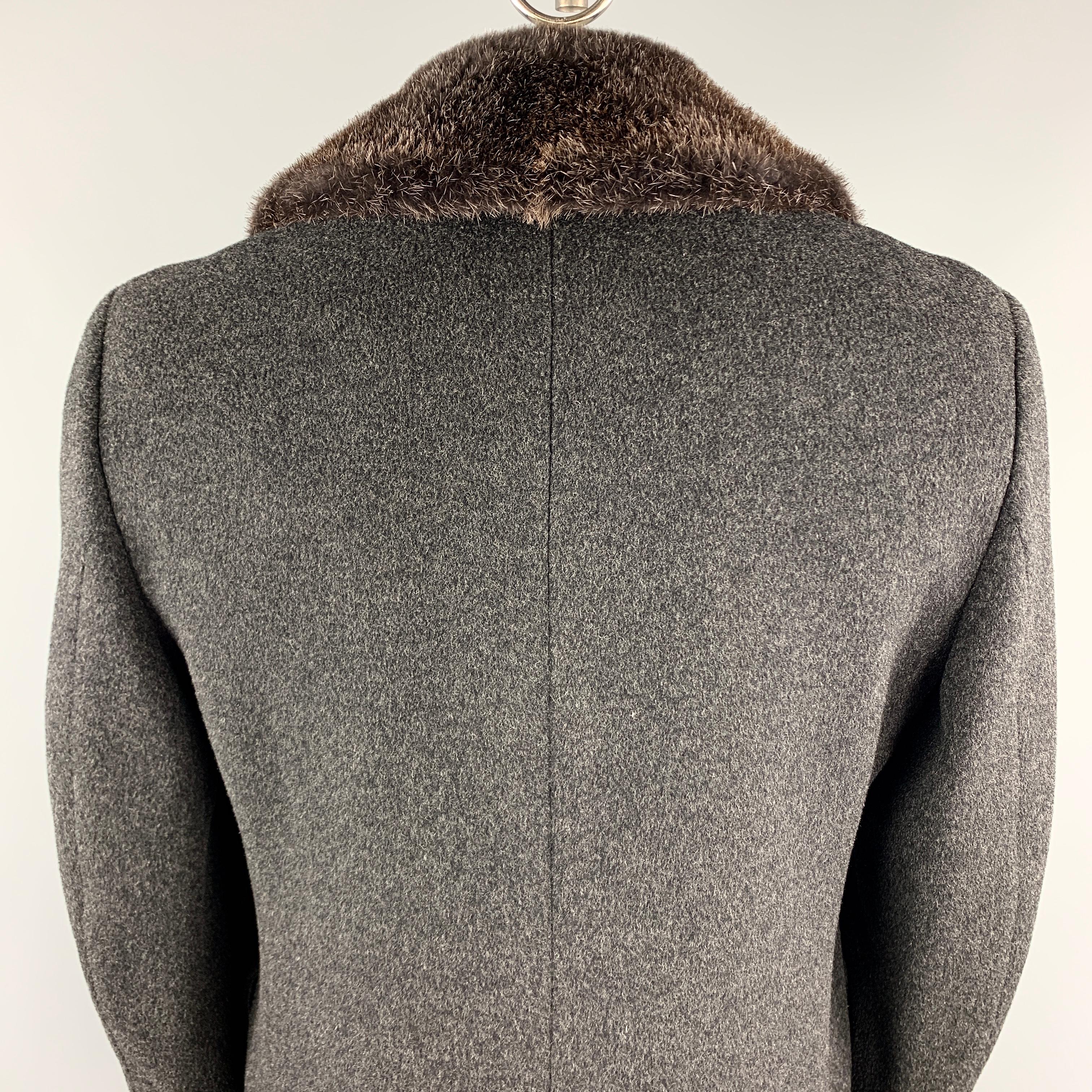PAUL STUART Size L Charcoal Camel Hair / Wool Double Breasted Long Coat In Excellent Condition In San Francisco, CA