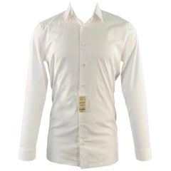 Paul Stuart Taglia M Camicia a manica lunga in misto cotone bianco Slim Fit