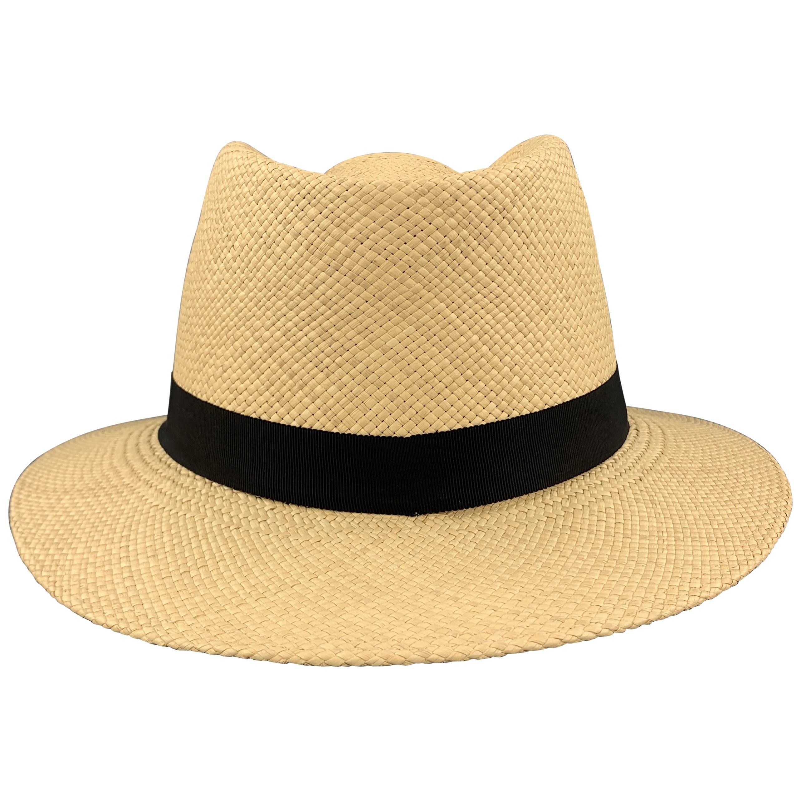 PAUL STUART Woven Natural Straw Panama Hat