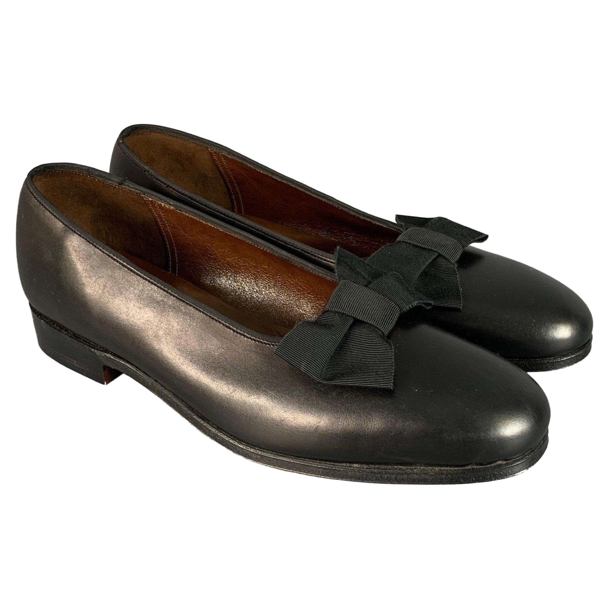PAUL STUART x GRENSON Size 6.5 Black Leather Bow Loafers in vendita