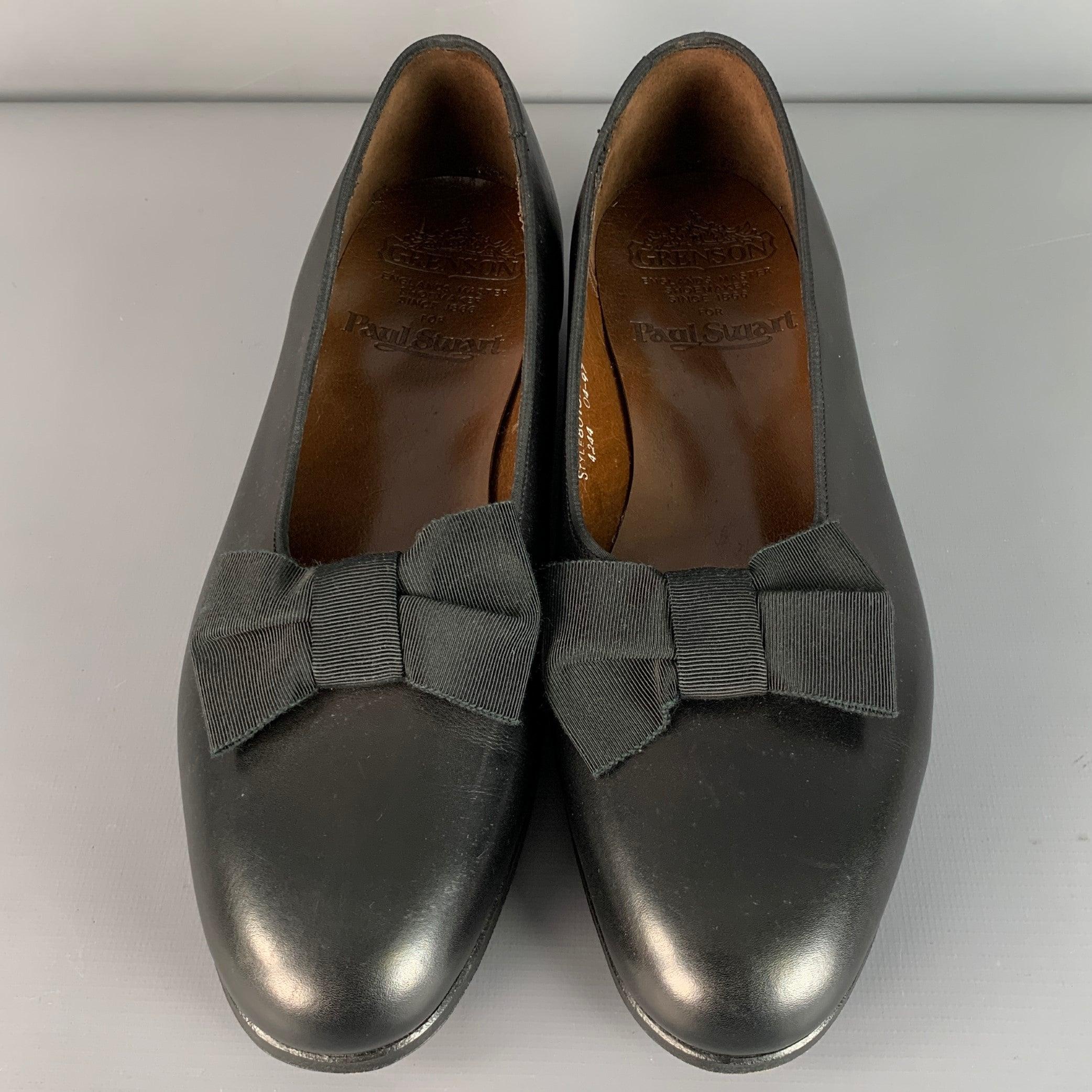 Men's PAUL STUART x GRENSON Size 7.5 Black Leather Bow Loafers For Sale