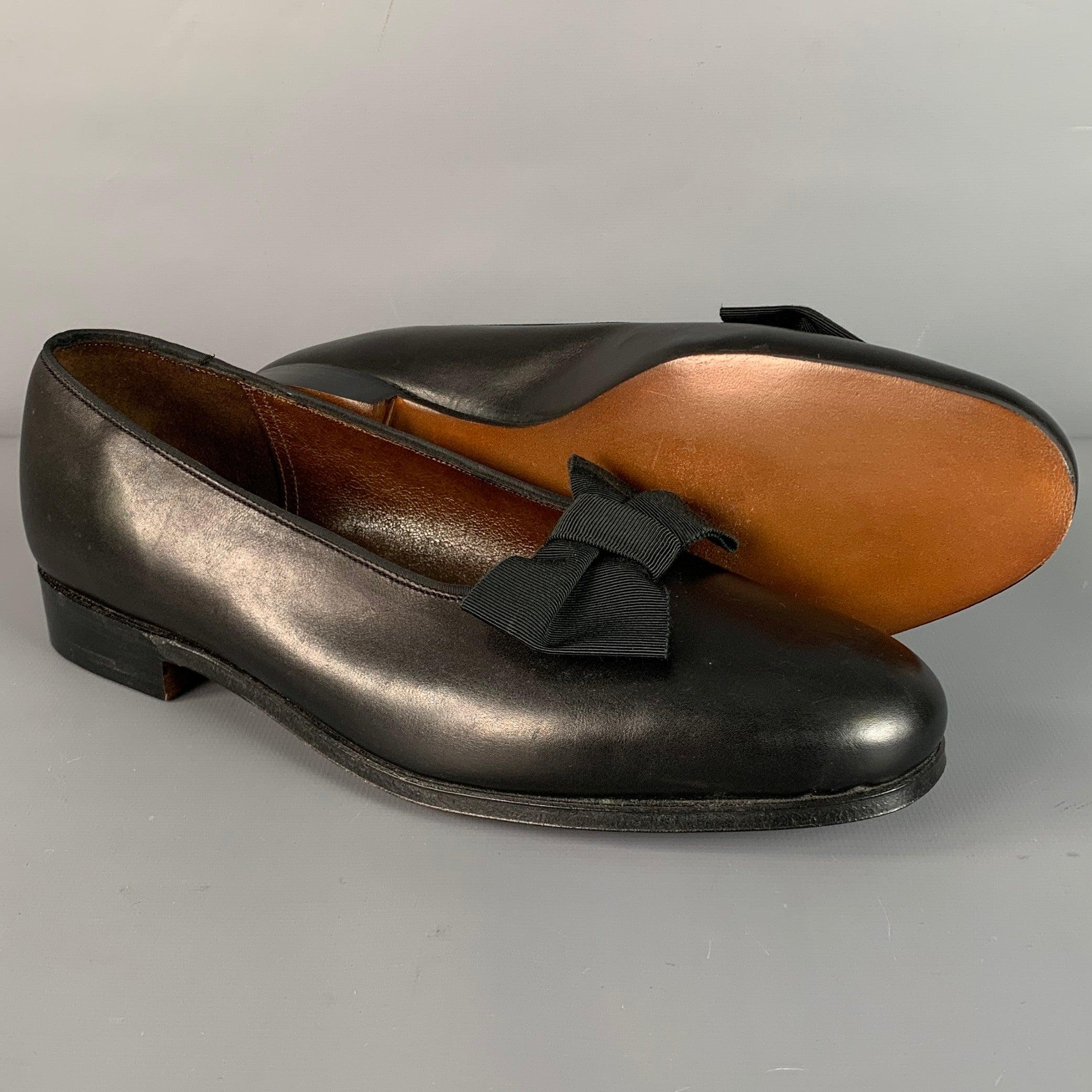 PAUL STUART x GRENSON Size 7.5 Black Leather Bow Loafers For Sale 1