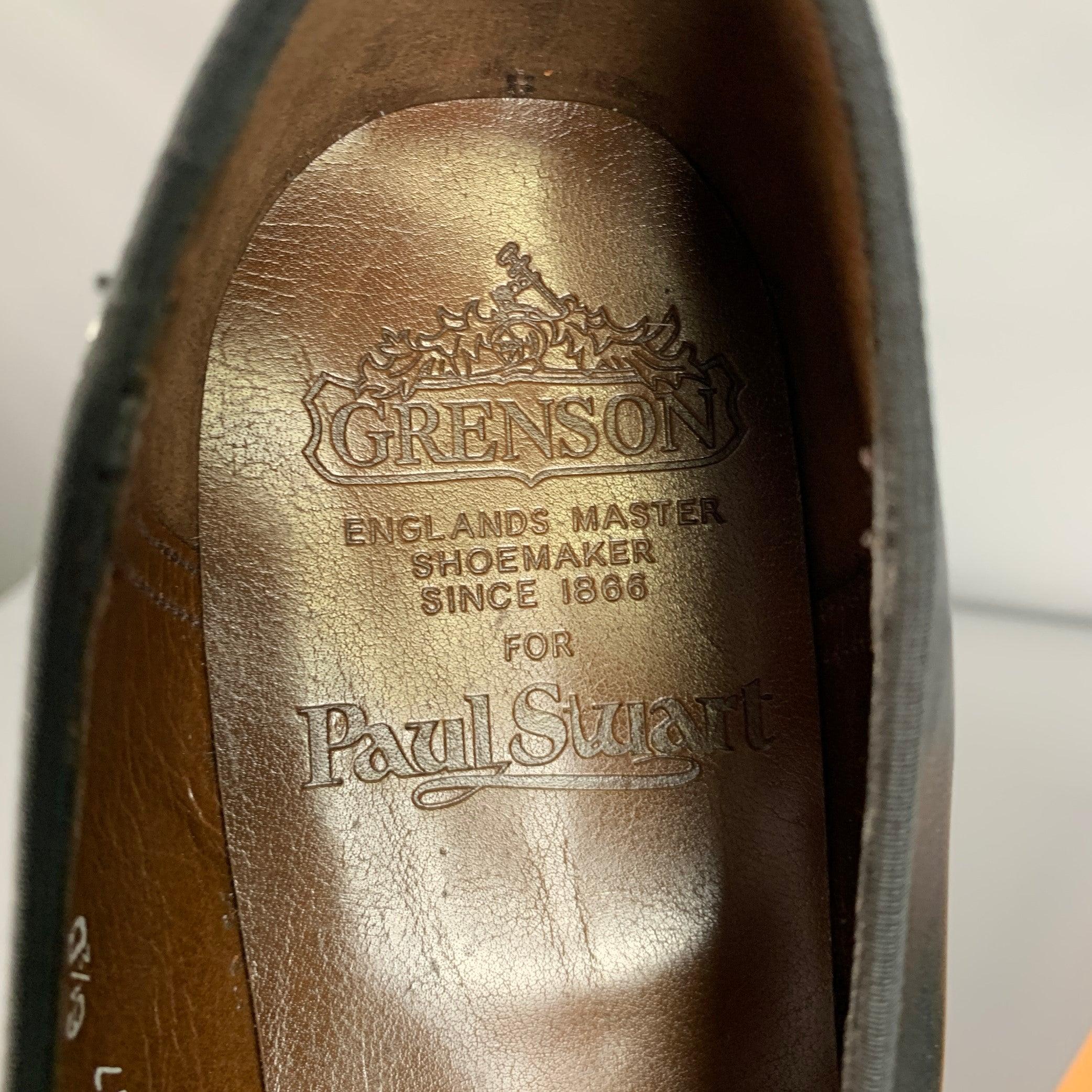 PAUL STUART x GRENSON Size 7.5 Black Leather Bow Loafers For Sale 3