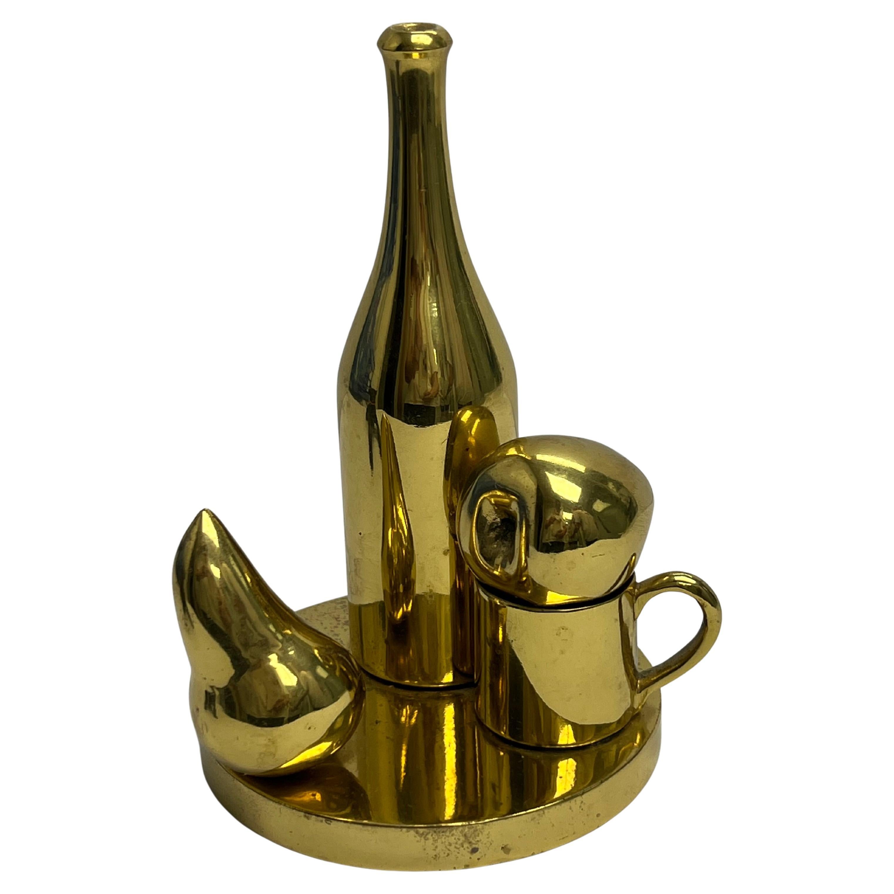 Paul Suttman Bronze Sculpture Table with Bottle and Fruit For Sale