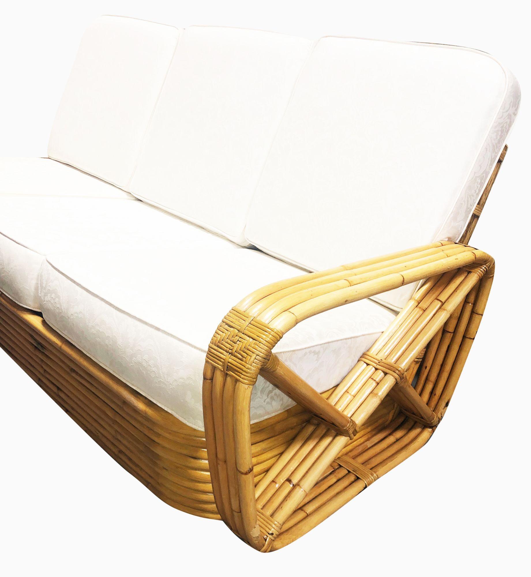 Paul T. Frankl 4-Strand Square Pretzel Round-Back 3-Seat Sofa restauriert (Asiatisch) im Angebot
