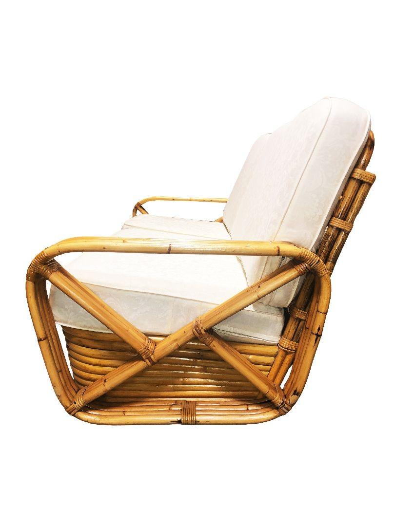 Paul T. Frankl 4-Strand Square Pretzel Round-Back 3-Seat Sofa restauriert (Stoff) im Angebot