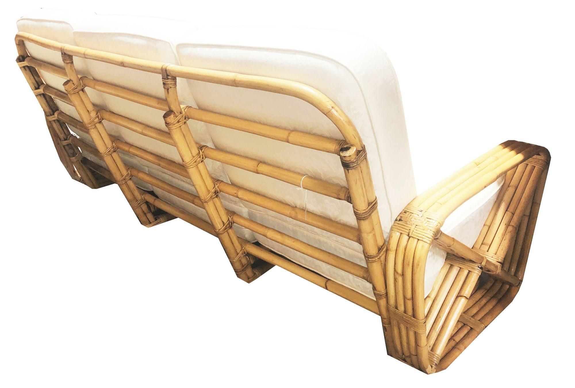 Paul T. Frankl 4-Strand Square Pretzel Round-Back 3-Seat Sofa restauriert im Angebot 1