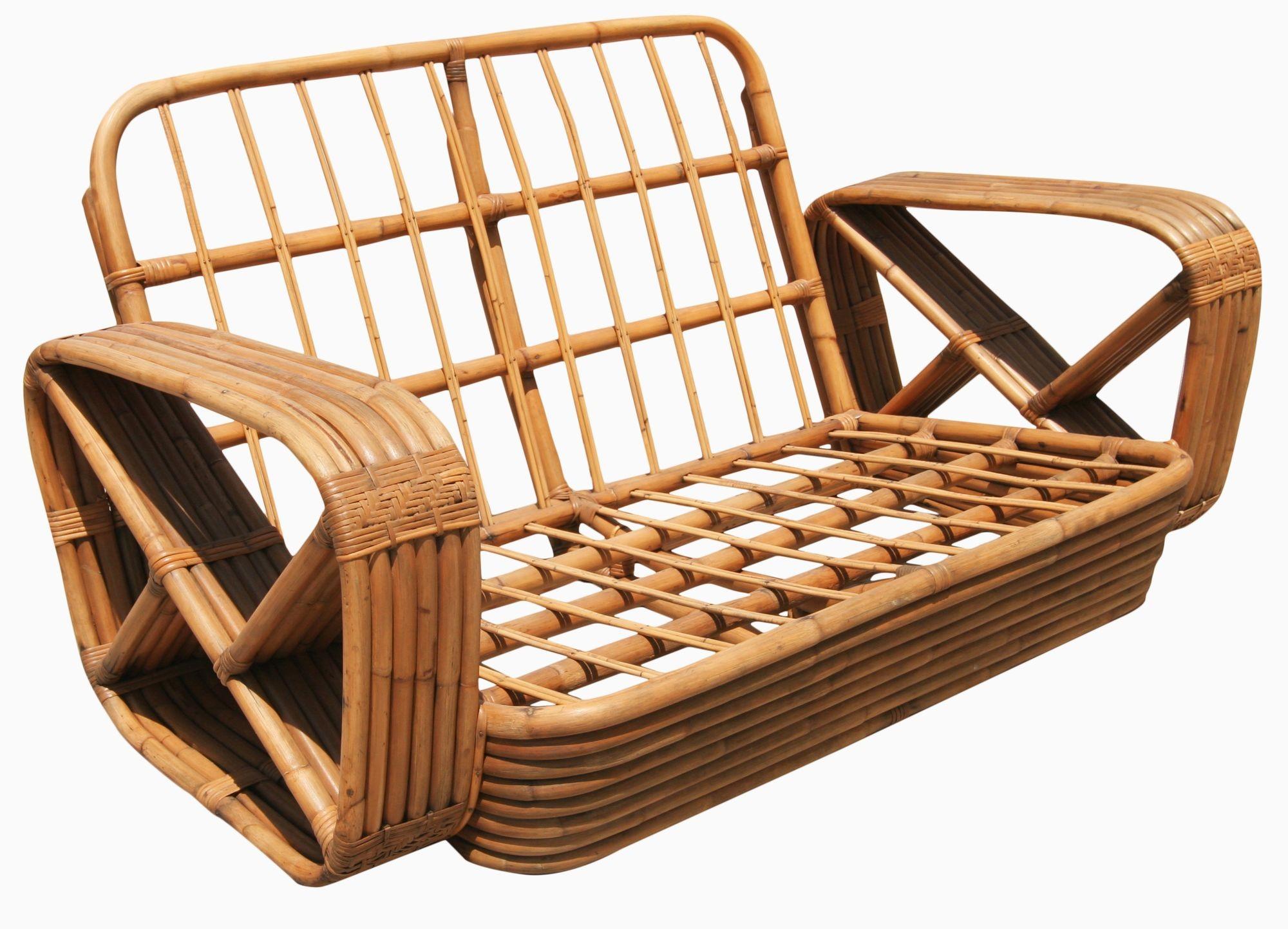 Paul T. Frankl 6-Strand Square Pretzel Round-Back Settee and Lounge Chair 6