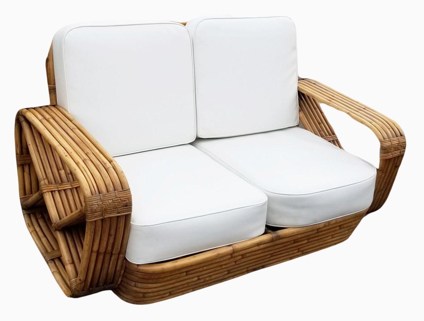 Paul T. Frankl 6-Strand Square Pretzel Round-Back Settee and Lounge Chair In Excellent Condition In Van Nuys, CA