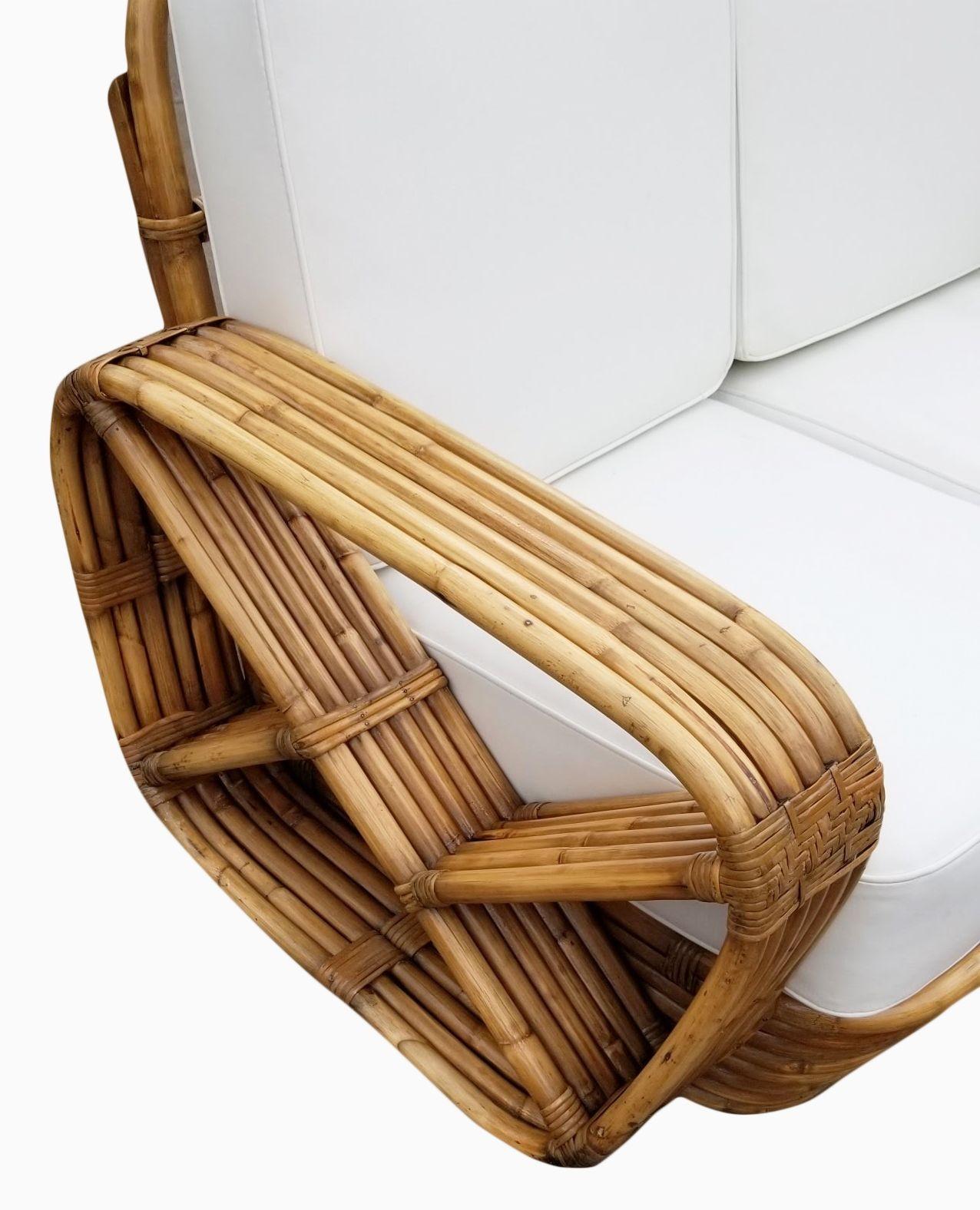 Mid-20th Century Paul T. Frankl 6-Strand Square Pretzel Round-Back Settee and Lounge Chair