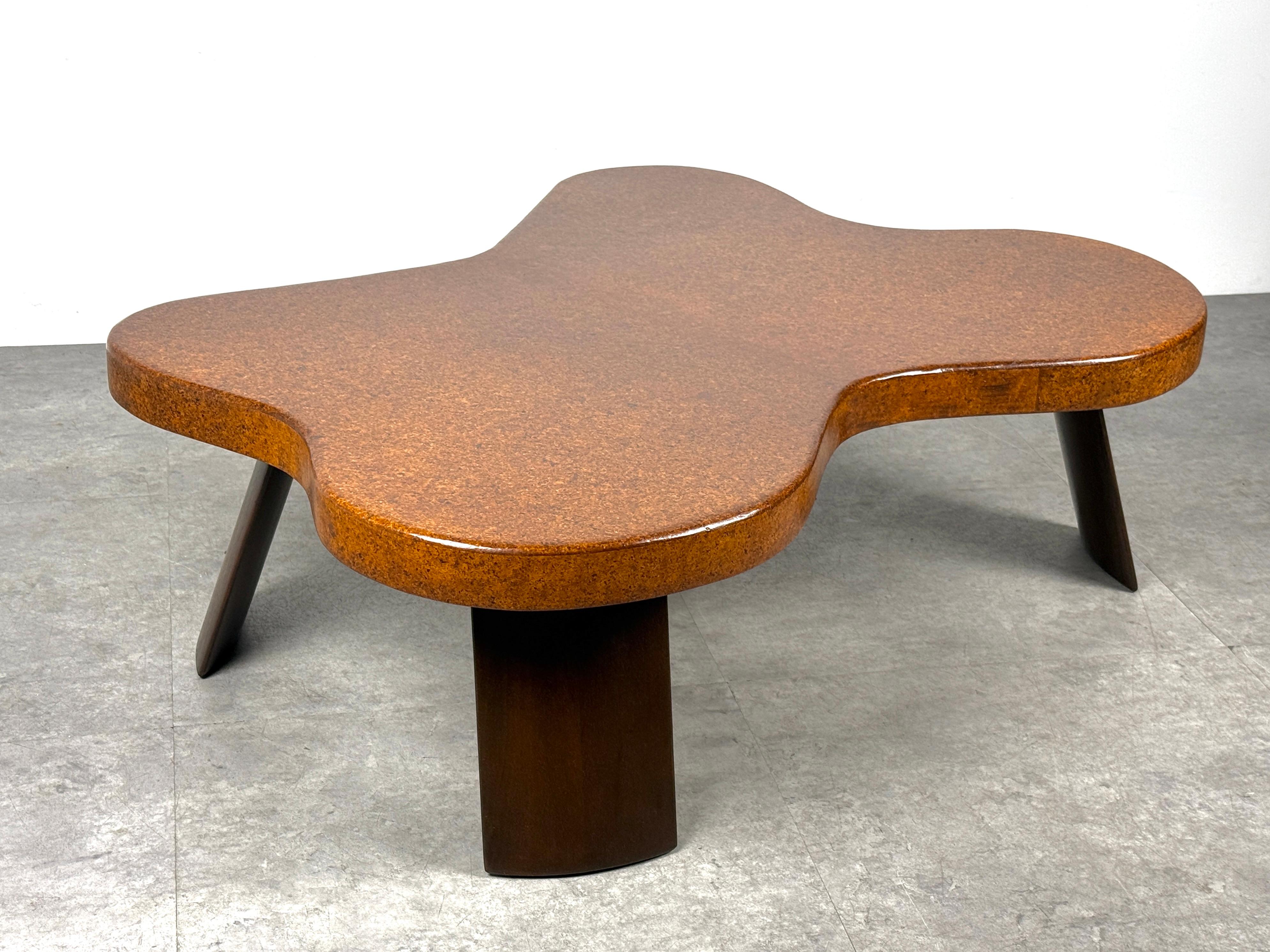 American Paul T Frankl Cork Mahogany Amoeba Cloud Coffee Table Model 5005 USA 1950s For Sale