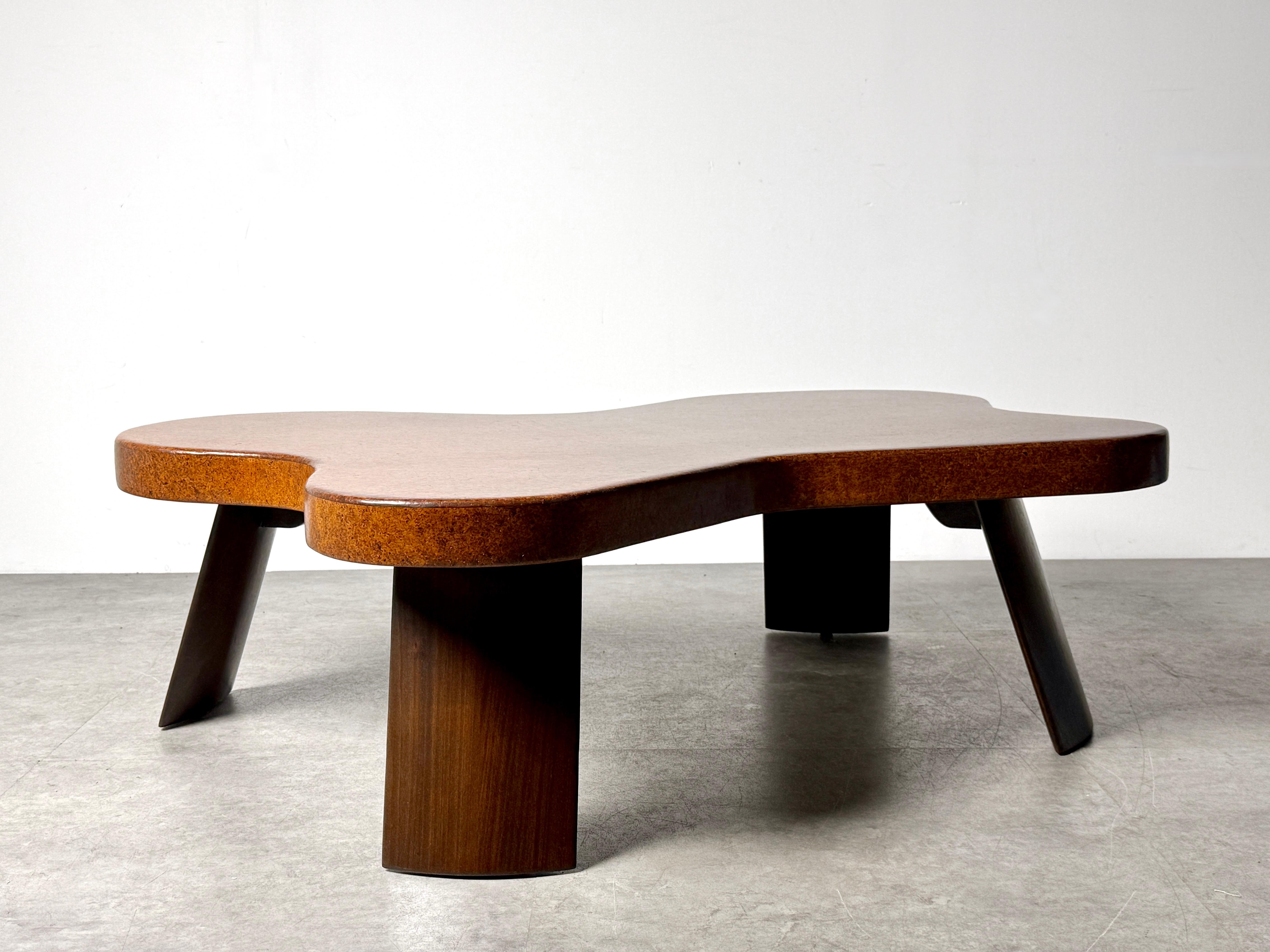 Paul T Frankl Cork Mahogany Amoeba Cloud Coffee Table Model 5005 USA 1950s For Sale 1