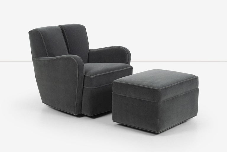 Appliqué Paul T. Frankl Swivel Lounge Chairs and Ottoman For Sale