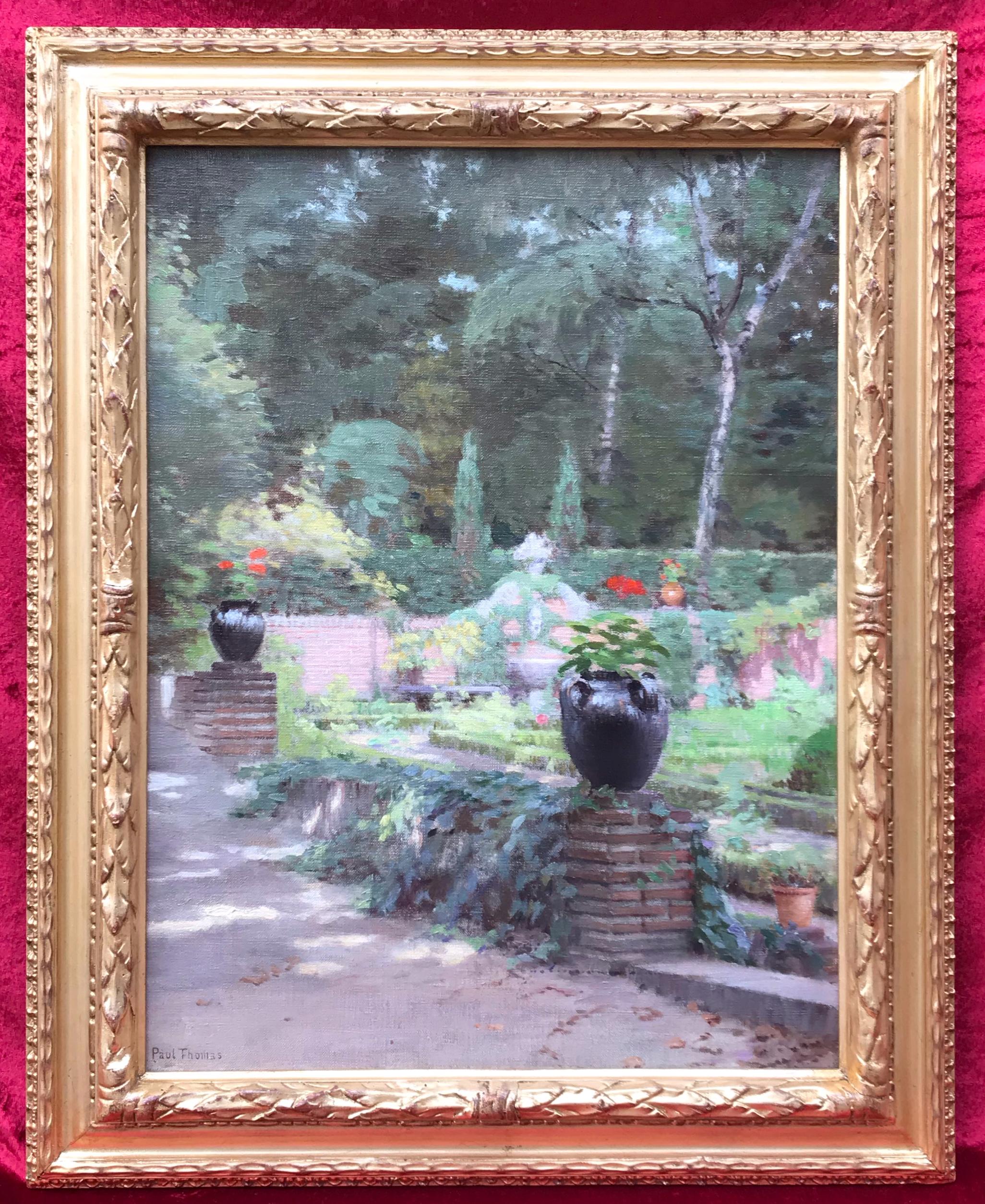 PAUL THOMAS Still-Life Painting - Sunny Garden in Spring - Original painting 19th Century