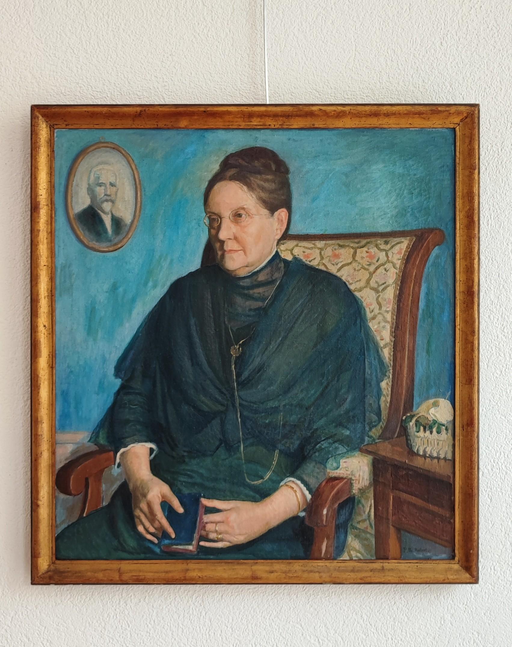 Signora seduta con occhiali - Painting di Paul Théophile Robert