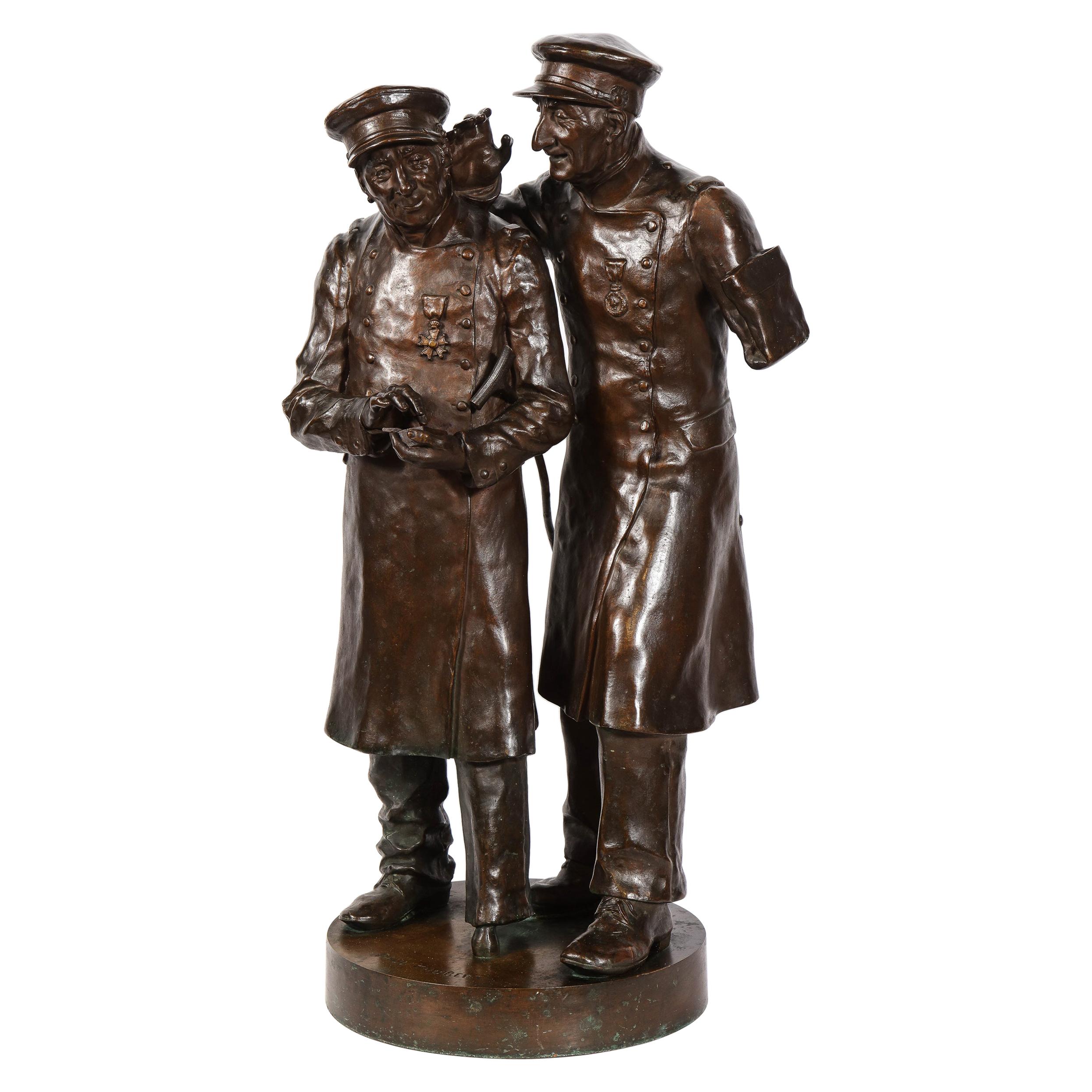 Grande sculpture en bronze de Paul Thubert « Anglais, XIXe siècle » représentant des vétérans de la guerre