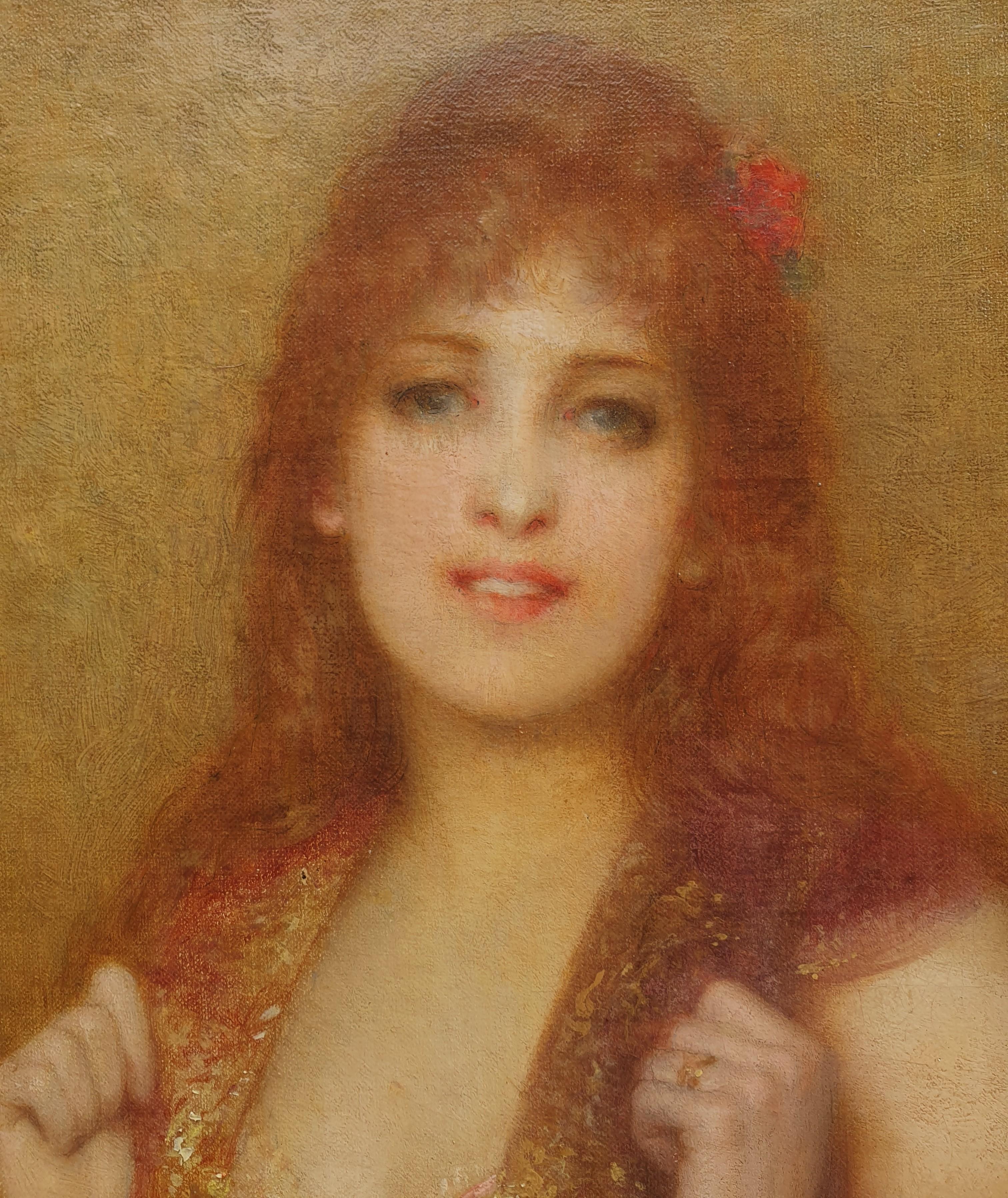 Paul TILLIER Portrait Red hair woman with a bolero French painting 19th - French School Painting by Paul Tillier