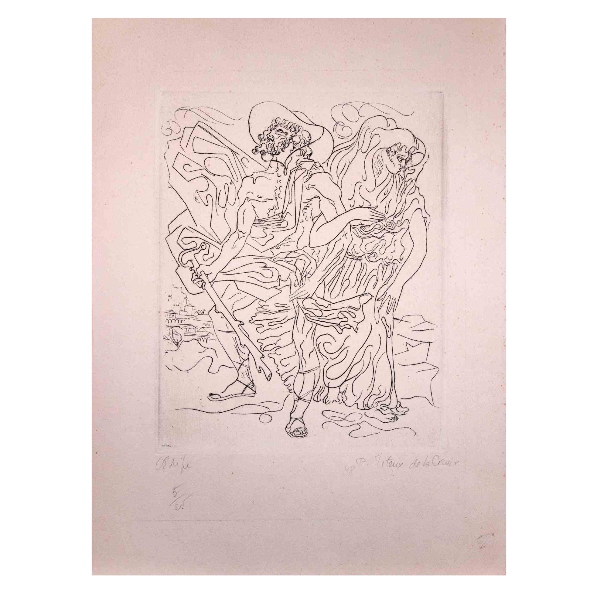 Edipe - Original  Etching by Paul Titeux de La Croix - 1948