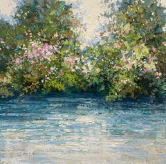 Dérive sarcelle  - peinture à l'huile de paysage réaliste - œuvre d'art contemporain
