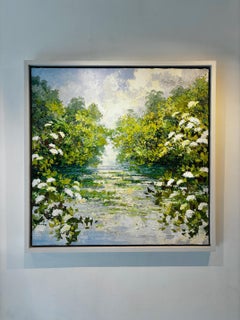 Salice e visone  - pittura ad olio originale di paesaggio realistico - opera d'arte contemporanea