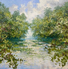Saule et vison  - peinture à l'huile de paysage réaliste - œuvre d'art contemporain