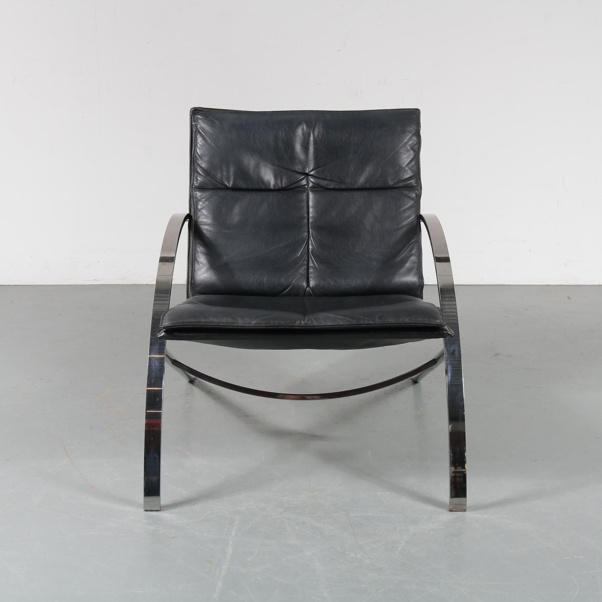 Leather Paul Tuttle “Arco” Chairs for Strässle, Switzerland, 1976