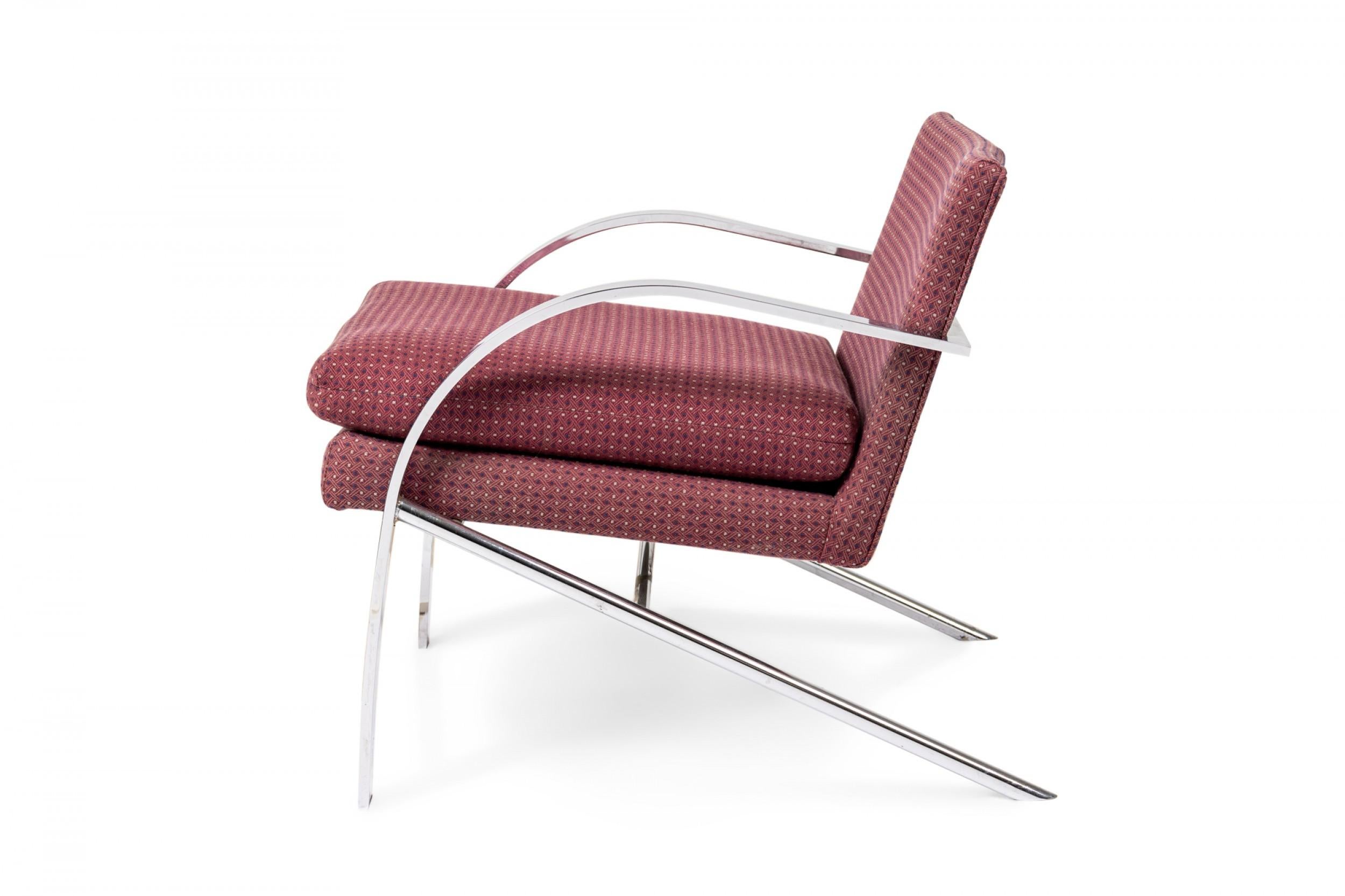 Mid-Century Modern Paul Tuttle 'Arco' Chrome and Red Patterned Upholstery Lounge / Armchair For Sale