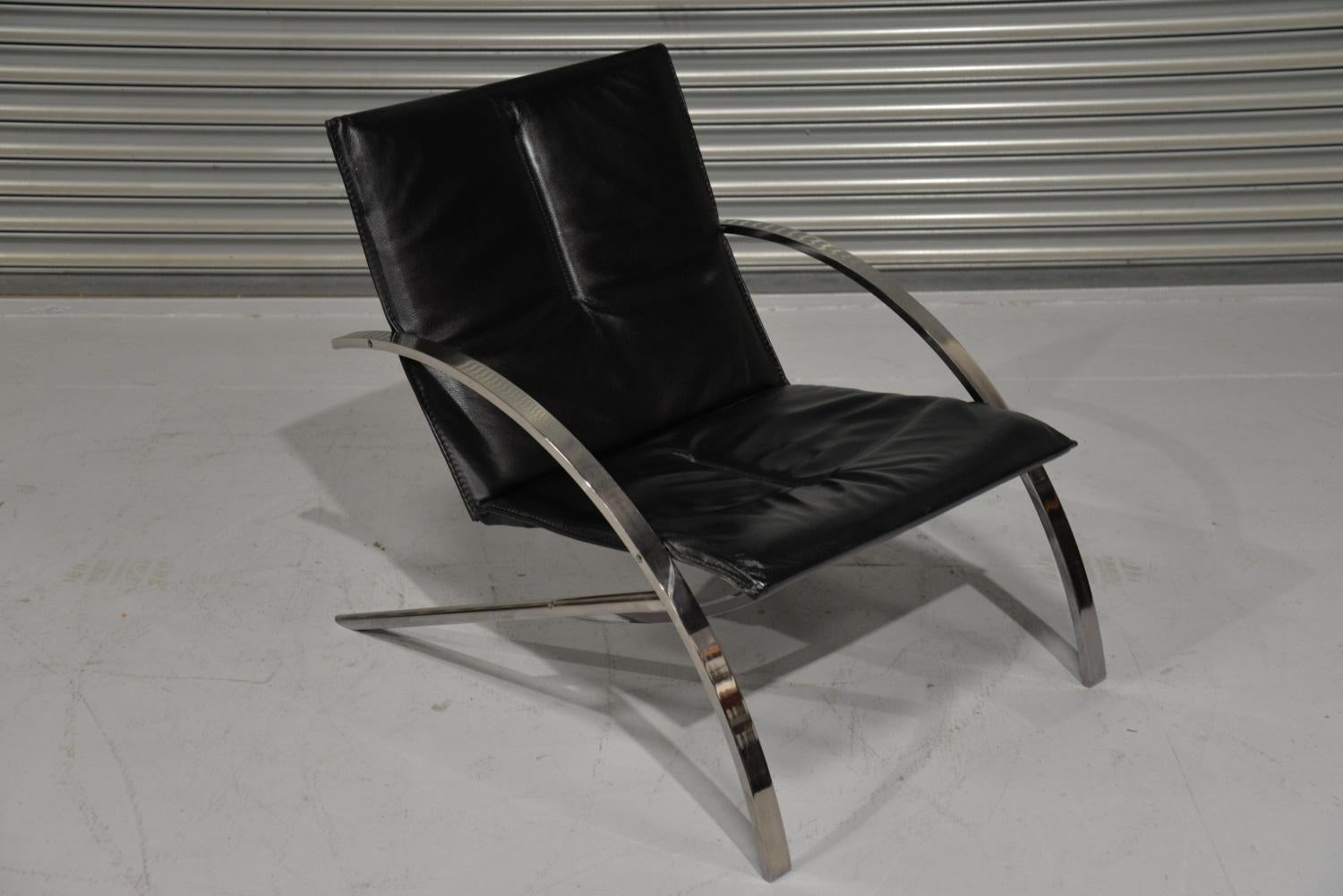 Leather Paul Tuttle Arco Lounge Chair Designed for Strassle, 1970s For Sale