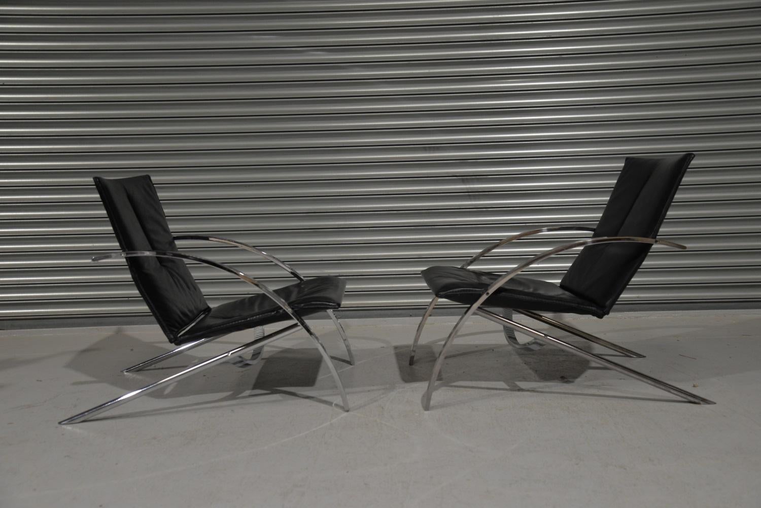 Leather Paul Tuttle Arco Lounge Chairs for Strässle of Switzerland, 1970s For Sale