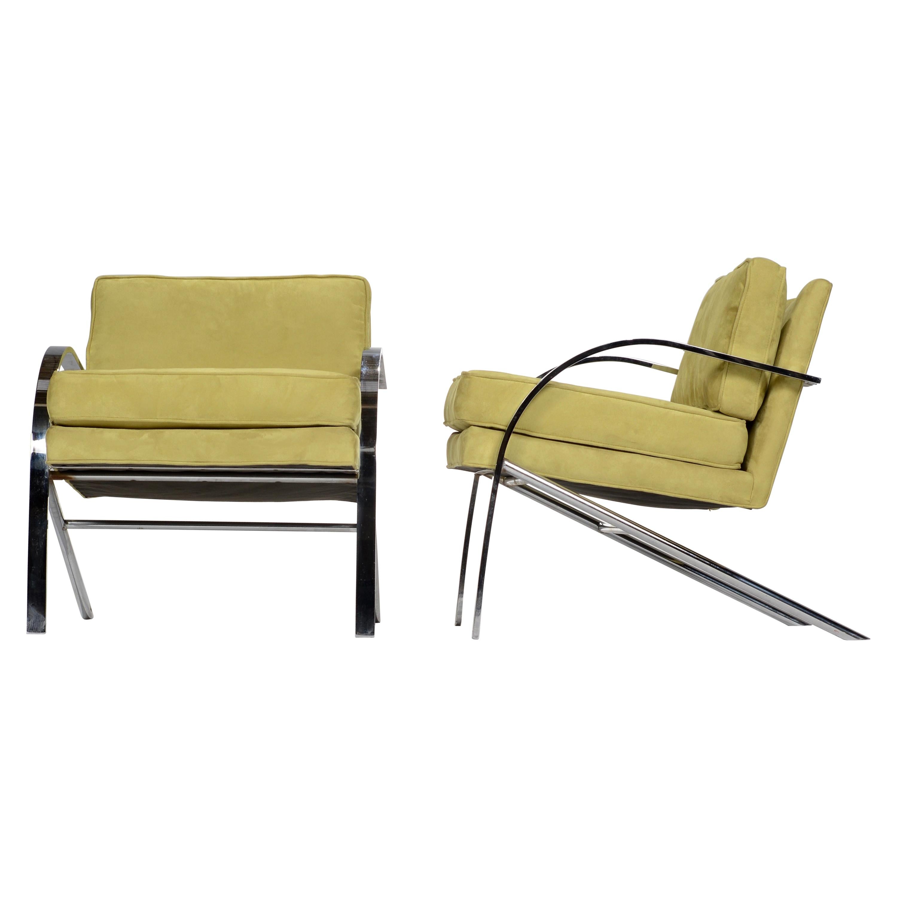 Paul Tuttle "Arco" Lounge Chairs in Green Suede