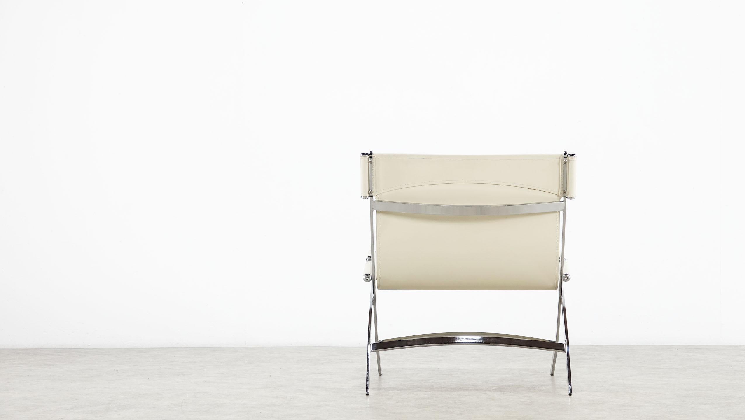 Paul Tuttle for Flexform Cream Leather and Chrome Lounge Chair 5