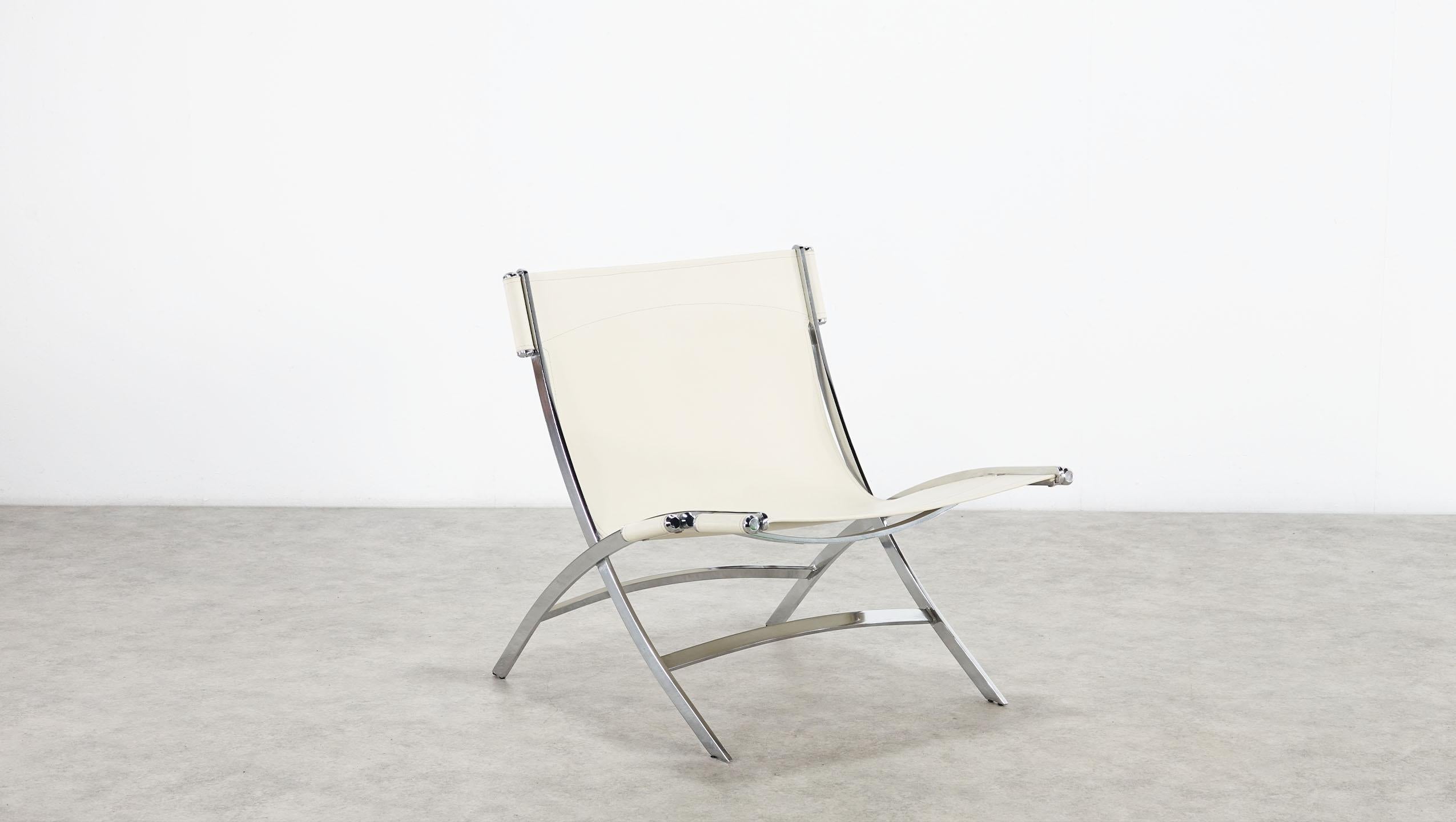 Paul Tuttle for Flexform Cream Leather and Chrome Lounge Chair 6